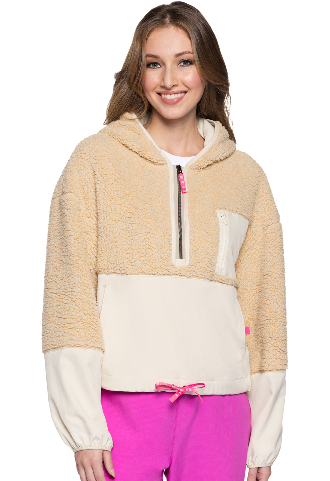 Two-Tone Sherpa Hooded Zip Pullover- MC315
